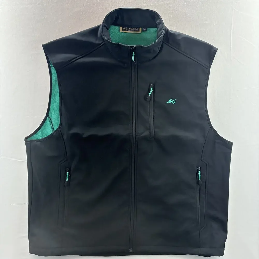 Mojo Sportswear Company Vest Mens 2XL Black Teal Softshell Fleece Lined Surfs Up